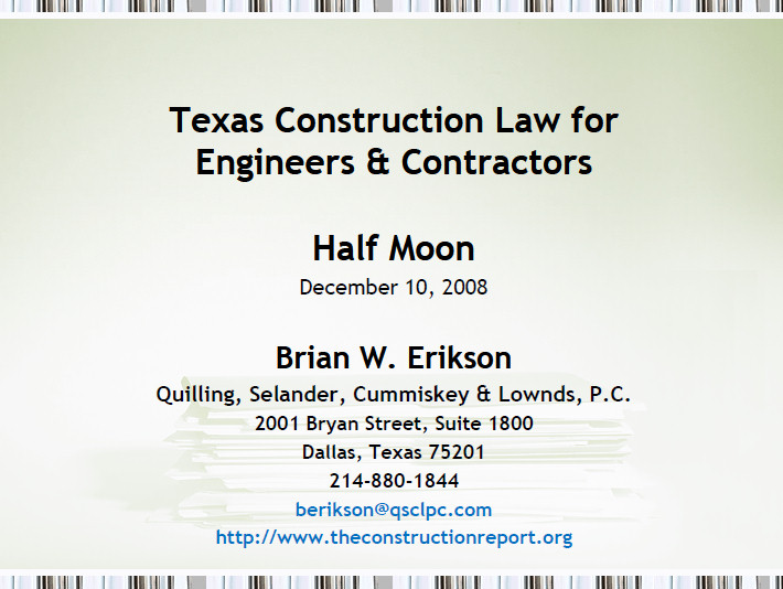 Texas Construction Law for Engineers & Contractors